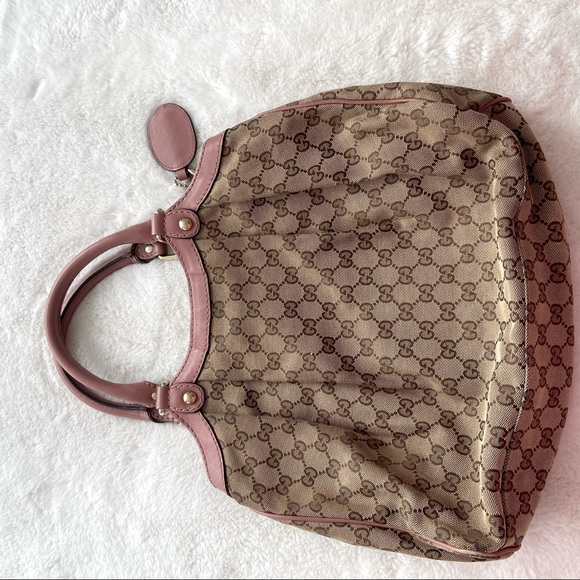 Authentic GUCCI Beige/Pink GG Canvas Medium Sukey Tote Bag - Picture 3 of 5